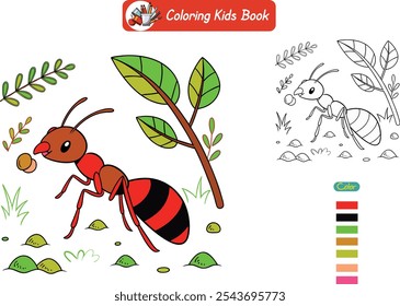 Coloring book for kids ant vector