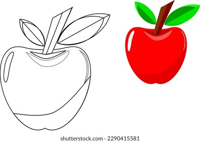 Coloring book for kids, apple vector. Fruits coloring pages. Coloring book For children. Replaceable vector design.