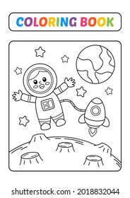 Coloring book for kids, astronaut vector