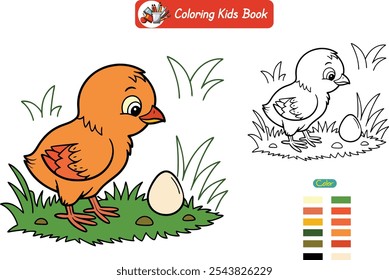 Coloring book for kids baby chicken vector