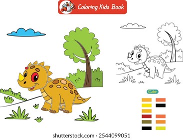 Coloring book for kids baby dinosaur vector