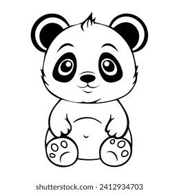 Libro de colores para los niños, oso panda bebé aislado en fondo blanco, cara bonita, estilo de caricatura. Ilustración vectorial de contorno en blanco y negro. Plantilla, impresión para guardería, diseño de afiches para niños