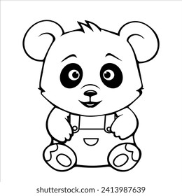 Libro de colores para los niños, oso panda bebé aislado en fondo blanco, cara bonita, estilo de caricatura. Ilustración vectorial de contorno en blanco y negro. Plantilla, impresión para guardería, diseño de afiches para niños