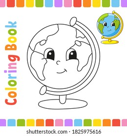 Coloring book for kids. Back to school. Cheerful character. Vector illustration. Cute cartoon style. Fantasy page for children. Black contour silhouette. Isolated on white background.