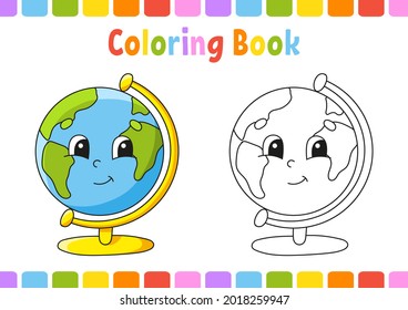 Coloring book for kids. Back to school theme. Cartoon character. Vector illustration. Fantasy page for children. Black contour silhouette. Isolated on white background.