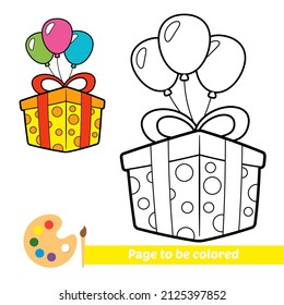 Coloring book for kids, balloons gift box vector