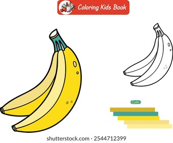 Coloring book for kids banana vector