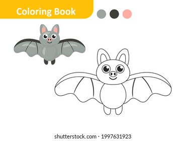Libro de coloración para niños, vector de murciélago