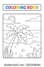 Libro de colores para niños, vector de playa