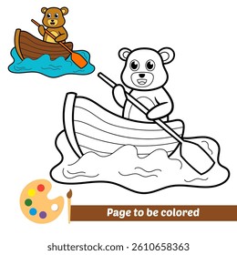 coloring book for kids, bear on boat vector