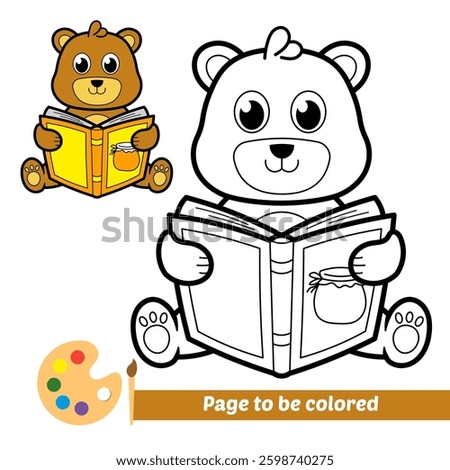 coloring book for kids, bear reading book vector