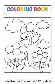 Coloring book for kids, bee vector