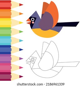 Coloring book for kids bird  colored pencils are in row  A set pencils for illustrations  drawing  studying  web banner  sale posters  postcards  stickers  decor  school decor  EPS 10 
