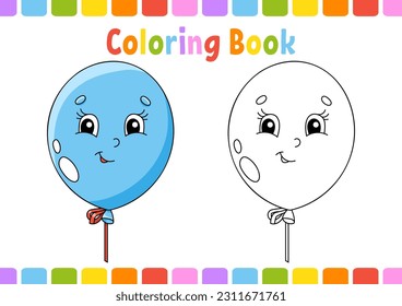 Coloring book for kids. Birthday theme. Cartoon character. Vector illustration. Fantasy page for children. Black contour silhouette. Isolated on white background.