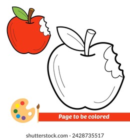 libro para colorear para niños, vector de manzana mordida