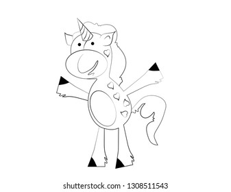 Coloring book for kids. Black and white cute cartoon unicorn. Vector illustration.