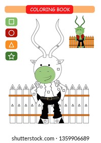 Coloring book for kids. Black and white cute cartoon impala. Vector illustration.