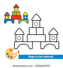 coloring book for kids, blocks toy building tower vector