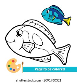 Coloring book for kids, blue tang fish vector