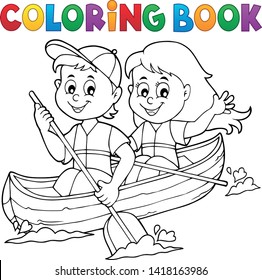 Coloring book kids in boat theme 1 - eps10 vector illustration.