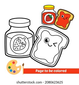 Coloring book for kids, bread and jam vector