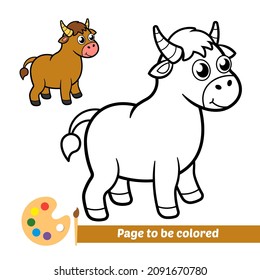 Coloring book for kids, bull vector