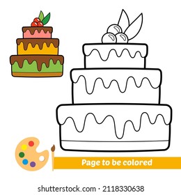 Coloring book for kids, cake vector