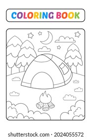 Libro de coloración para niños, vector de camping