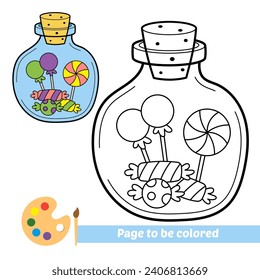 coloring book for kids, candy jar vector