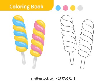 Coloring book for kids, candy vector