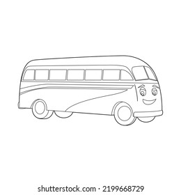 Coloring book for kids, cartoon bus. Vector isolated on a white background.