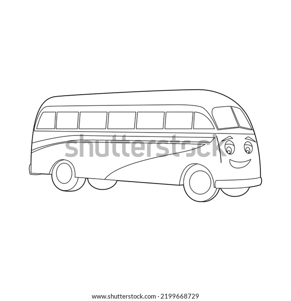 Coloring book for kids, cartoon bus. Vector\
isolated on a white\
background.