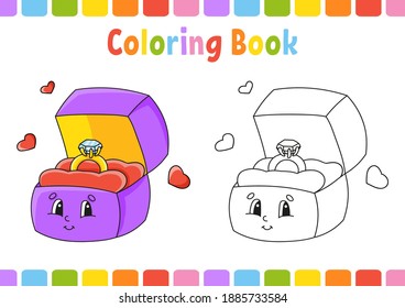 Coloring book for kids. Cartoon character. Vector illustration. Fantasy page for children. Valentine's Day. Black contour silhouette. Isolated on white background.