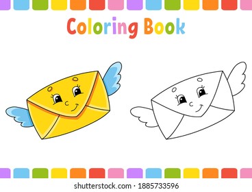 Coloring book for kids. Cartoon character. Vector illustration. Fantasy page for children. Valentine's Day. Black contour silhouette. Isolated on white background.