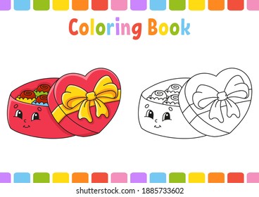 Coloring book for kids. Cartoon character. Vector illustration. Fantasy page for children. Valentine's Day. Black contour silhouette. Isolated on white background.