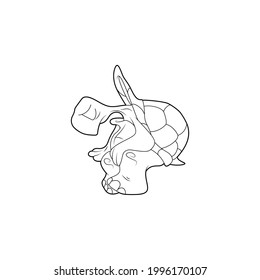 Coloring book for kids. Cartoon character. Turtle sitting. Black contour silhouette. Isolated on white background. Animal theme. Vector illustration.