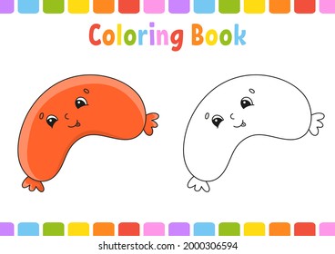 Coloring book for kids. Cartoon character. Vector illustration. Fantasy page for children. Black contour silhouette. Isolated on white background. Barbecue theme.