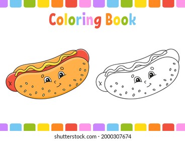 Coloring book for kids. Cartoon character. Vector illustration. Fantasy page for children. Black contour silhouette. Isolated on white background. Barbecue theme.
