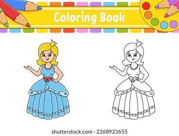 Coloring book for kids. cartoon character. Black contour silhouette. Isolated on white background. Vector illustration.