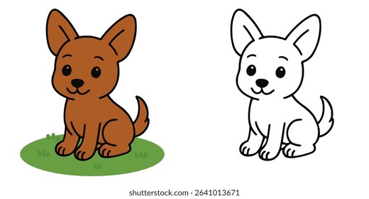 Coloring Book For Kids Cartoon Cute dog ears perked Outline Vector Design