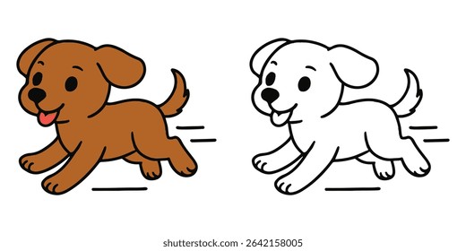 Coloring Book For Kids Cartoon Excited puppy running fast Outline Vector Design