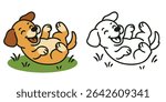 Coloring Book For Kids Cartoon Happy puppy rolling around Outline Vector Design