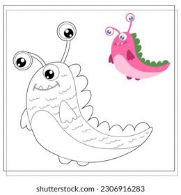 Coloring book for kids, cartoon monsters, aliens. Vector illustration on a white background.