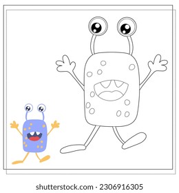 Coloring book for kids, cartoon monsters, aliens. Vector illustration on a white background.