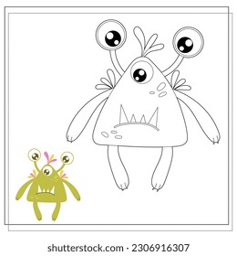 Coloring book for kids, cartoon monsters, aliens. Vector illustration on a white background.