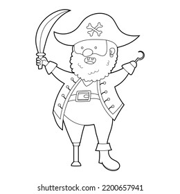 Coloring book for kids, cartoon pirate with a wooden leg. Vector isolated on a white background.