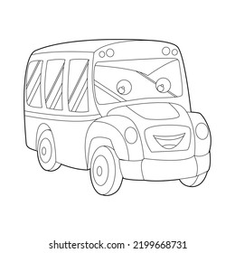 Coloring book for kids, cartoon school bus. Vector isolated on a white background.