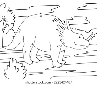 Coloring book for kids with cartoon style hand drawn dinosaur. styracosaurus