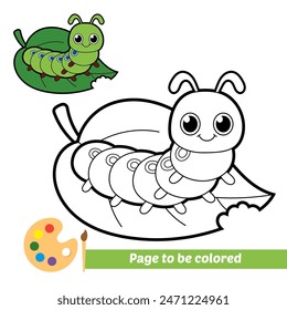 coloring book for kids, caterpillar eating leaf vector