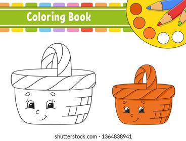 Coloring book for kids. Cheerful character. Vector illustration. Cute cartoon style. Hand drawn. Fantasy page for children. Isolated on white background